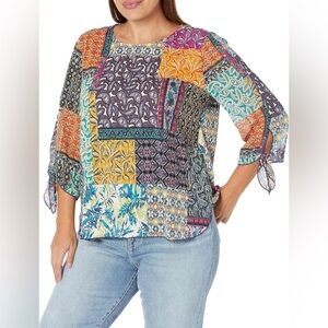 Multiples Multicolor Patchwork Blouse Size 1X